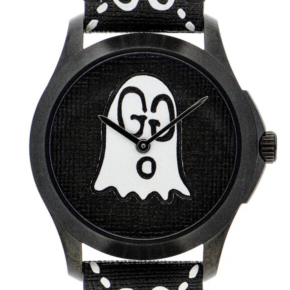 GUCCI 126.4 ghost black SS/leather QZ - Picture 1 of 9